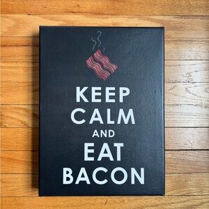 Black and White 'Keep Calm and Eat Bacon' Wall Art  measures 15.5 x 11.5 x 1.75